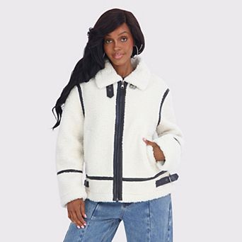 Juniors' madden girl Collared Shearling Jacket