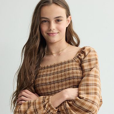 Girls 6-20 SO® Long Sleeve Smocked Bodice Blouse in Regular & Plus Size