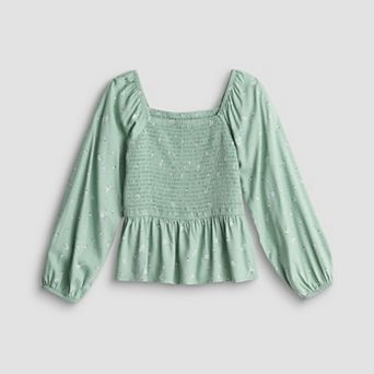 Girls 6-20 SO® Long Sleeve Smocked Bodice Blouse in Regular & Plus Size