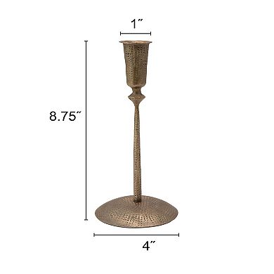 Hello Honey Hand-Forged Hammered Metal Taper Holder, Antique Brass Finish