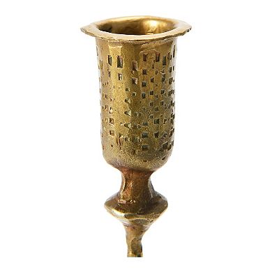 Hello Honey Hand-Forged Hammered Metal Taper Holder, Antique Brass Finish