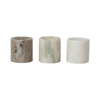 Hello Honey 3 pc Round Marble Taper Holder, Multicolor