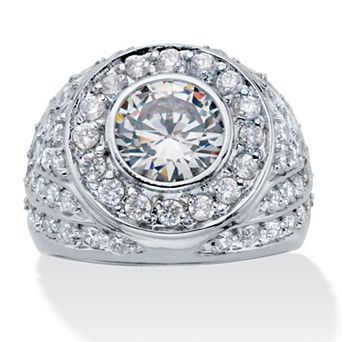 PalmBeach Jewelry Men's 4.55 ct w. Round Cubic Zirconia Platinum-Plated Geometric Cluster Ring