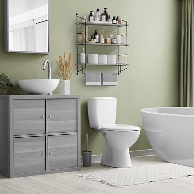 Sorbus 3-Tier Wooden Floating Shelves with Metal Brackets