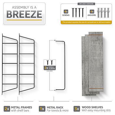 Sorbus 3-Tier Wooden Floating Shelves with Metal Brackets