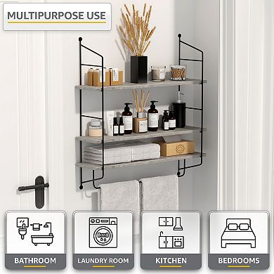 Sorbus 3-Tier Wooden Floating Shelves with Metal Brackets