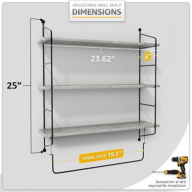 Sorbus 3-Tier Wooden Floating Shelves with Metal Brackets