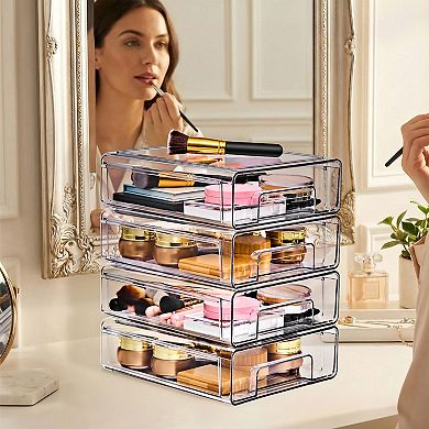 Sorbus 4-Pack Medium Clear Stackable Storage Drawers Case with Handles