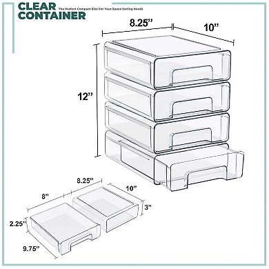Sorbus 4-Pack Medium Clear Stackable Storage Drawers Case with Handles