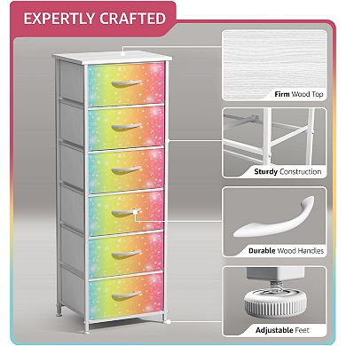 Sorbus Narrow 6 Drawers Nightstand with Steel Frame, Wood Top, Easy Pull Fabric Bins
