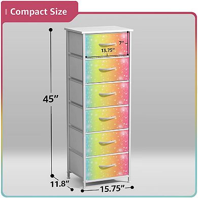 Sorbus Narrow 6 Drawers Nightstand with Steel Frame, Wood Top, Easy Pull Fabric Bins