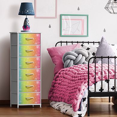 Sorbus Narrow 6 Drawers Nightstand with Steel Frame, Wood Top, Easy Pull Fabric Bins