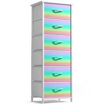 Sorbus Narrow 6 Drawers Nightstand with Steel Frame, Wood Top, Easy Pull Fabric Bins