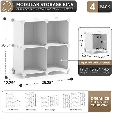 Sorbus 4-Cube Storage Organizer Cubby Shelf for Closet, Toys, Books, and More