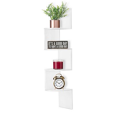 Sorbus 5-Tier Zig Zag Floating Corner Wall Bookshelf Unit - for Living Room, Bedroom, Office, & More