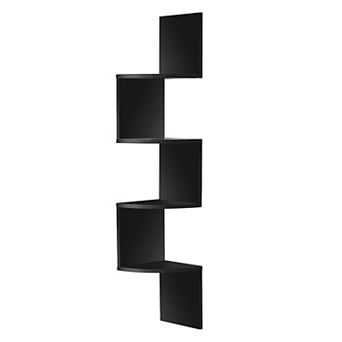 Sorbus 5 tier Zig Zag Floating Corner Wall Bookshelf Unit - for Living Room, Bedroom, Office, & More