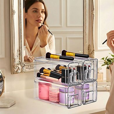 Sorbus 4-Pack Small Clear Stackable Storage Drawers Case with Handles