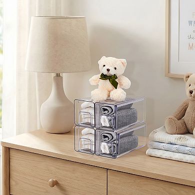 Sorbus 4-Pack Small Clear Stackable Storage Drawers Case with Handles