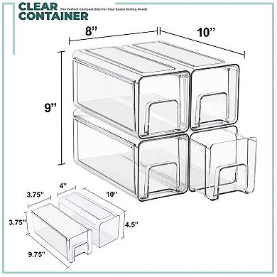 Sorbus 4-Pack Small Clear Stackable Storage Drawers Case with Handles