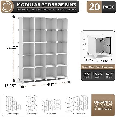 Sorbus 20-Cube Storage Organizer Cubby Shelf for Closet, Toys, Books, and More