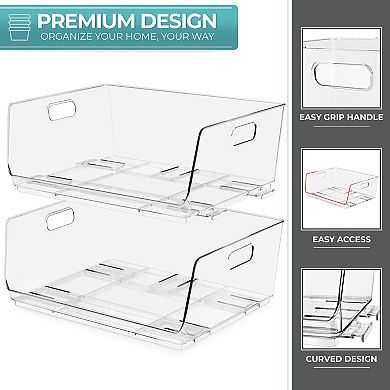 Sorbus 4 Pack Clear Stackable Storage Bins Open Front - for Kitchen, Fridge, Office, Home & more