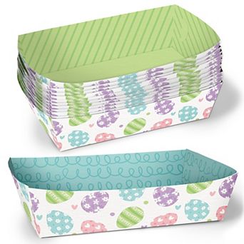 Big Dot of Happiness Spring Easter Paper Food Trays, Disposable Double-Sided Food Holders - 12 ct