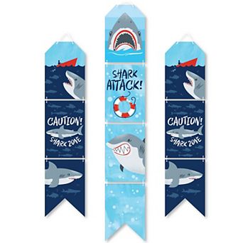 Big Dot of Happiness Shark Zone - Hanging Vertical Door Banner - 3 ct