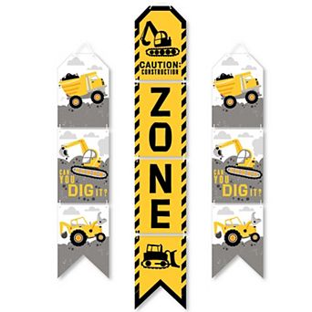 Big Dot of Happiness Dig It - Construction Party Zone - Hanging Vertical Door Banner - 3 ct