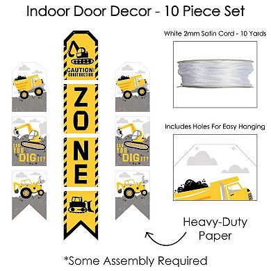 Big Dot of Happiness Dig It - Construction Party Zone - Hanging Vertical Door Banner - 3 ct