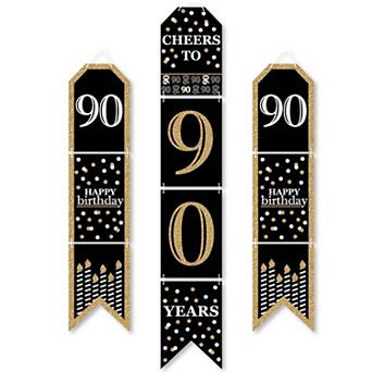 Big Dot of Happiness Adult 90th Birthday - Gold - Hanging Vertical Door Banner - 3 ct