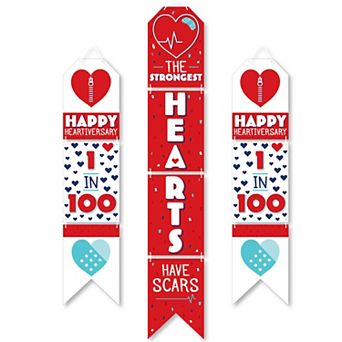 Big Dot of Happiness Happy Heartiversary - Hanging Vertical Door Banner - 3 ct