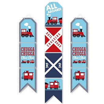 Big Dot of Happiness Railroad Party Crossing - Hanging Vertical Paper Door Banners - Steam Train