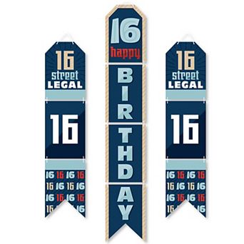 Big Dot of Happiness Boy 16th Birthday - Hanging Vertical Door Banner - 3 ct