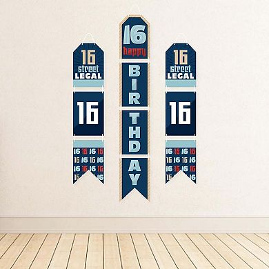 Big Dot of Happiness Boy 16th Birthday - Hanging Vertical Door Banner - 3 ct