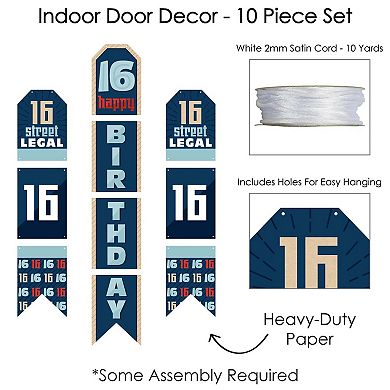 Big Dot of Happiness Boy 16th Birthday - Hanging Vertical Door Banner - 3 ct