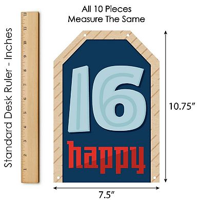 Big Dot of Happiness Boy 16th Birthday - Hanging Vertical Door Banner - 3 ct