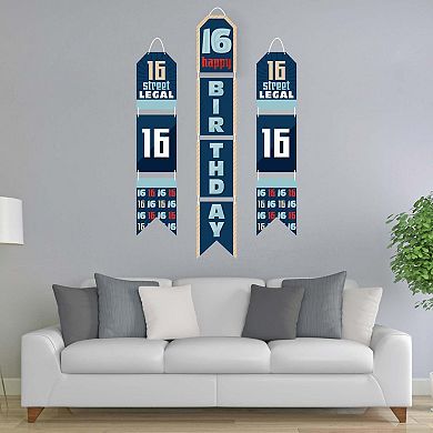 Big Dot of Happiness Boy 16th Birthday - Hanging Vertical Door Banner - 3 ct