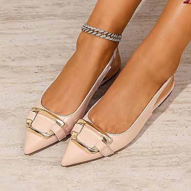 Caeli Slingback Flats with Gold Tone Buckle