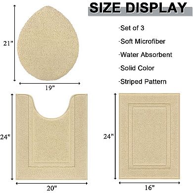 Microfiber Small Bathroom Rugs Set of 3 Piece with Toilet Lid Cover, Non Slip Super Soft