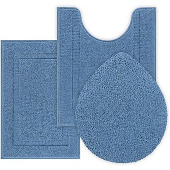 Microfiber Small Bathroom Rugs Set of 3 pc with Toilet Lid Cover, Non Slip Super Soft