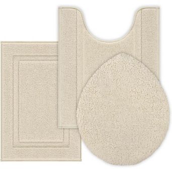 Microfiber Small Bathroom Rugs Set of 3 pc with Toilet Lid Cover, Non Slip Super Soft