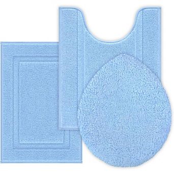 Microfiber Small Bathroom Rugs Set of 3 pc with Toilet Lid Cover, Non Slip Super Soft