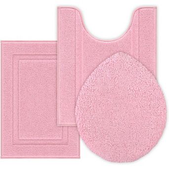 Microfiber Small Bathroom Rugs Set of 3 pc with Toilet Lid Cover, Non Slip Super Soft