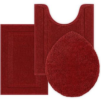Microfiber Small Bathroom Rugs Set of 3 pc with Toilet Lid Cover, Non Slip Super Soft
