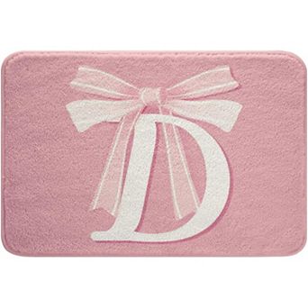 Pink Bowknot Bath Mats for Bathroom,16"x24",Personalized Teen Girl Gifts Ultra Soft Initial