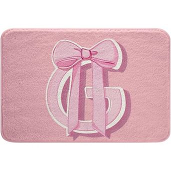 Pink Bowknot Bath Mats for Bathroom,16"x24",Personalized Teen Girl Gifts Ultra Soft Initial