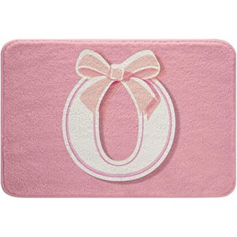 Pink Bowknot Bath Mats for Bathroom,16"x24",Personalized Teen Girl Gifts Ultra Soft Initial