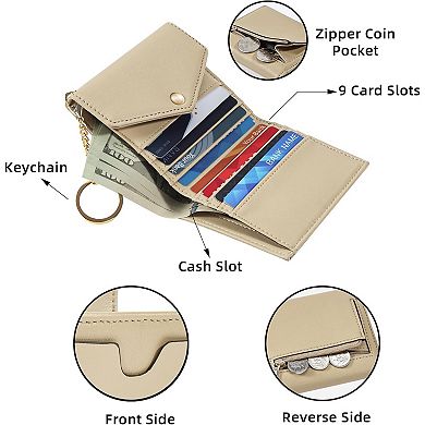 Small Women's RFID Wallet: Compact, 9 Card Slots, Coin Pocket