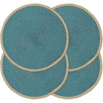 Round Placemats Set of 6, 15 Inch Braided Hand Woven Table Mats, Heat Resistant Non-Slip