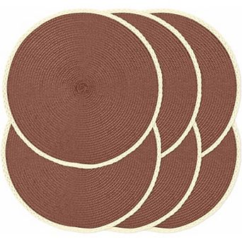 Round Placemats Set of 6, 15 Inch Braided Hand Woven Table Mats, Heat Resistant Non-Slip